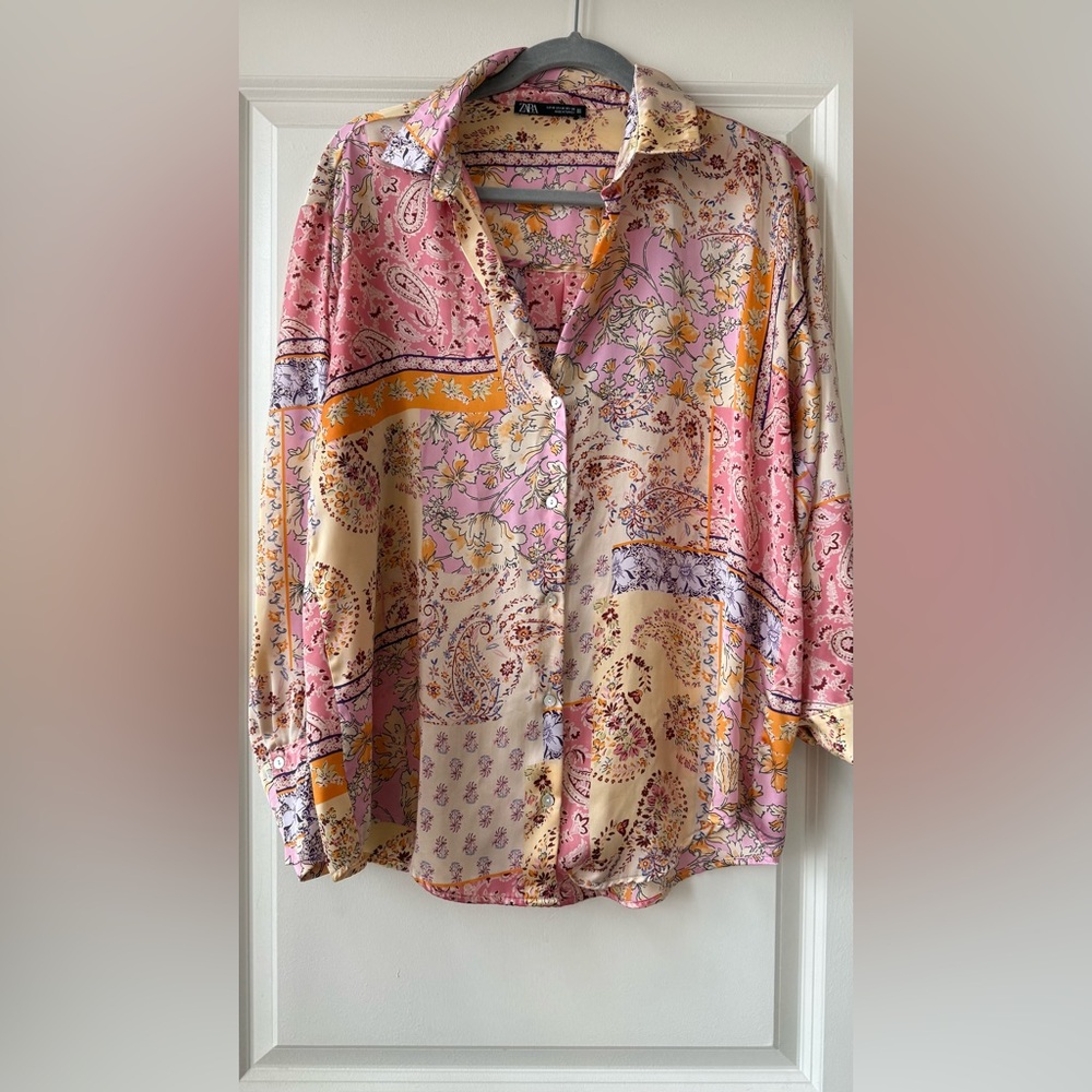 Zara Multicolor Patchwork Button-Down Shirt